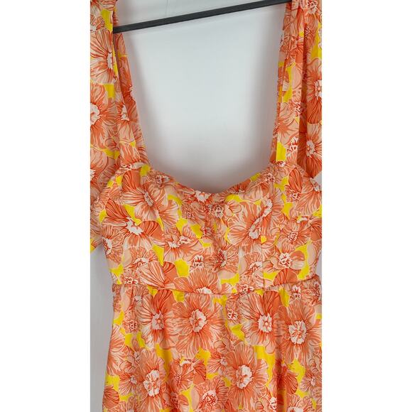 Selfie Leslie Arlowe Tied Shoulder Floral Tiered Midi Dress Orange Women Size 12 - Picture 7 of 14